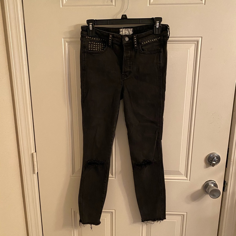 Free People black cropped studded skinny jeans